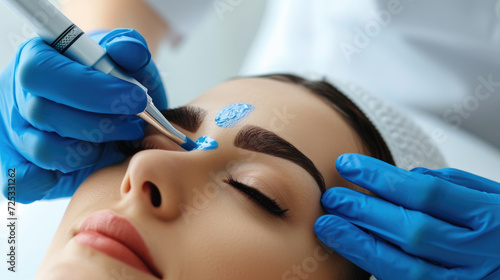 Therapist s skilled hands  gloved  hold hydrafacial tool for precise skincare  expertise  Ai Generated.