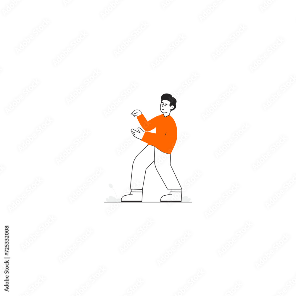 set of poses of half-body people in orange clothes arms
