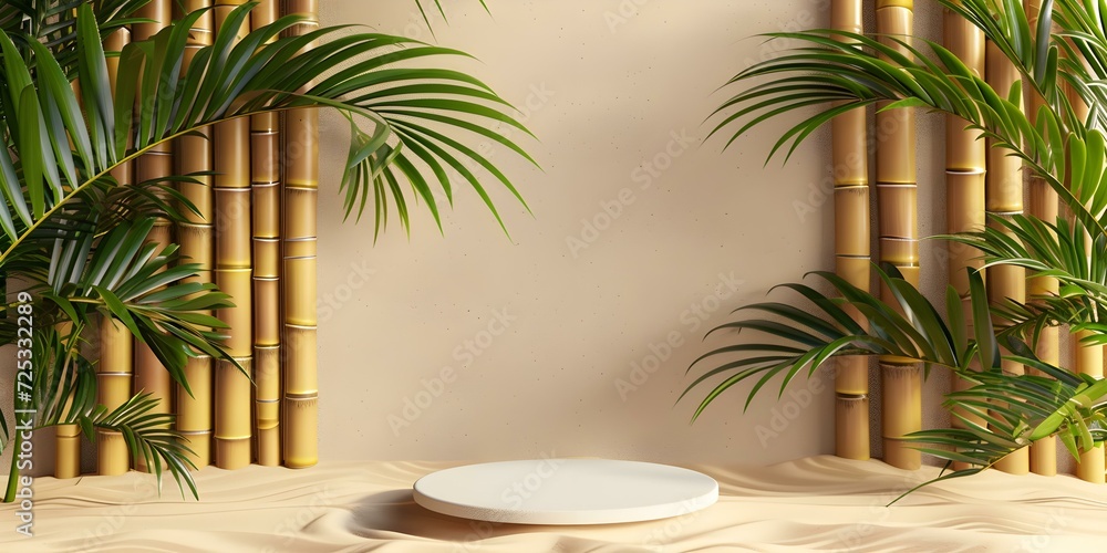 Elegant Display with Bamboo and Tropical Palm Leaves Elegant Display with Bamboo and Tropical Palm Leaves