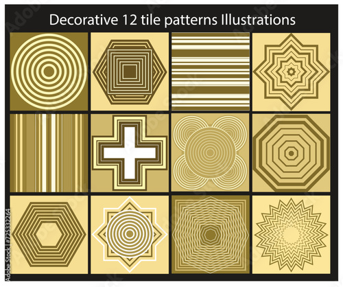 Decorative 12 tile patterns Illustrations