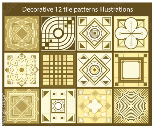 Decorative 12 tile patterns Illustrations