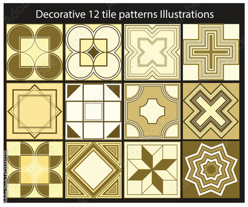 Decorative 12 tile patterns Illustrations