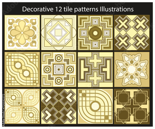 Decorative 12 tile patterns Illustrations