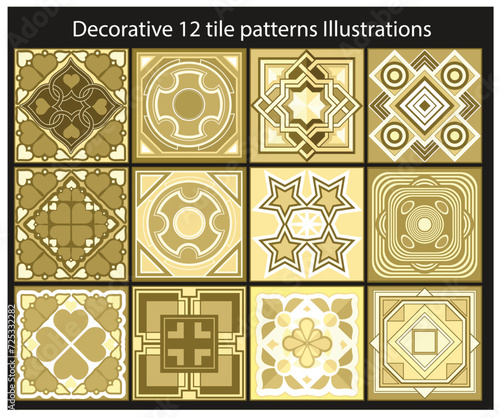Decorative 12 tile patterns Illustrations