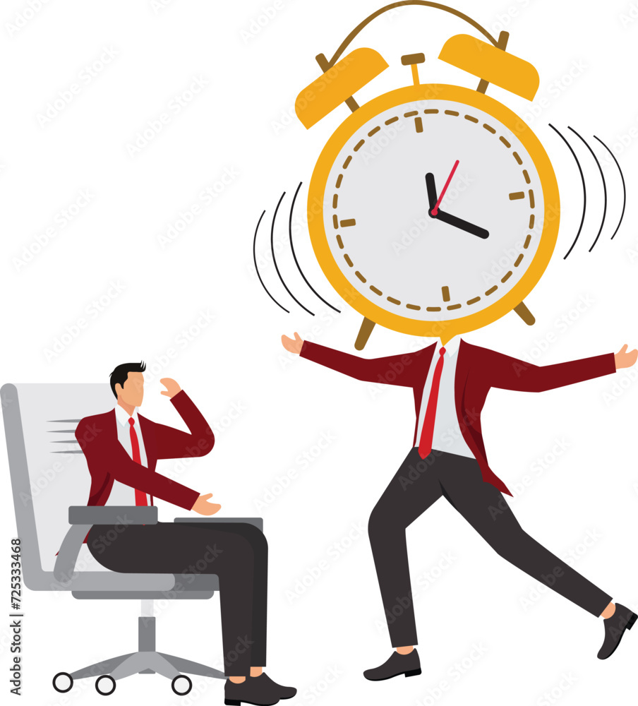 Time Management, a big alarm clock suddenly appeared in front of the businessman