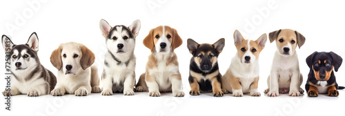 Group of cute puppies isolated on white background.