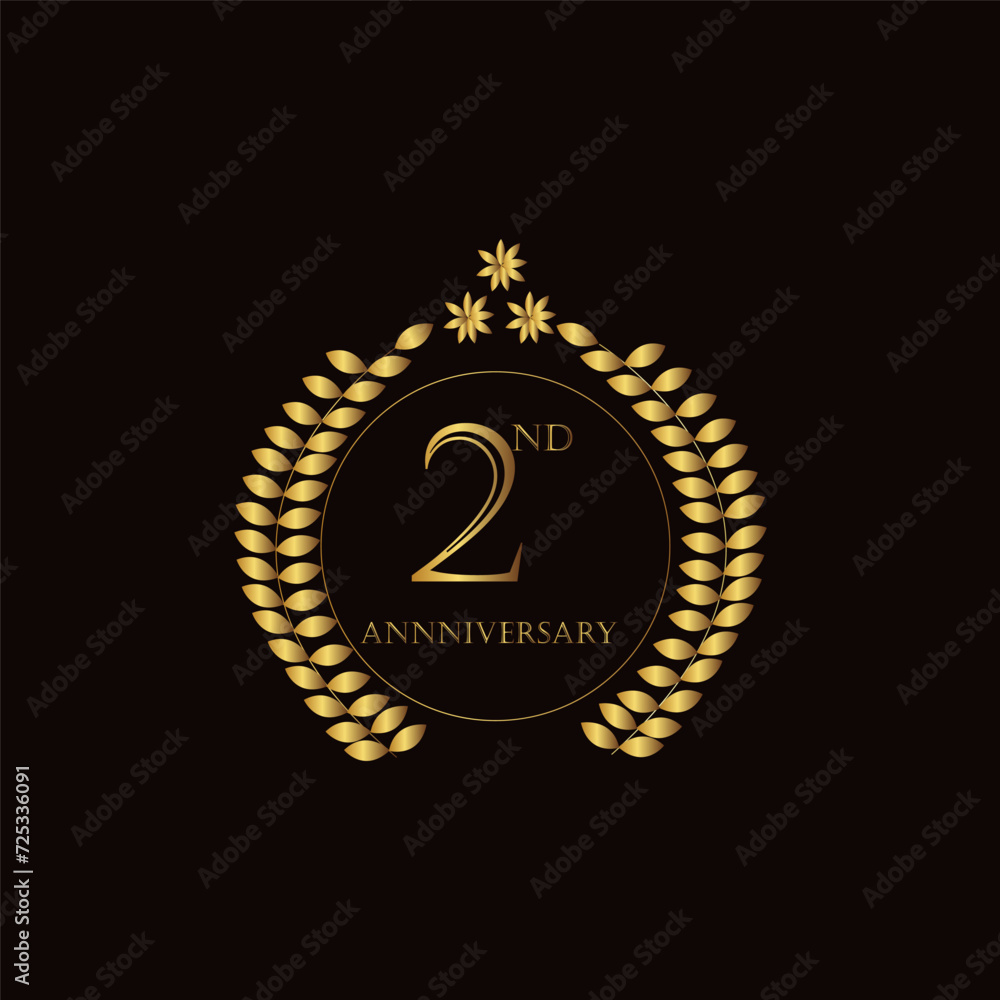 Naklejka premium 2nd anniversary badge golden label