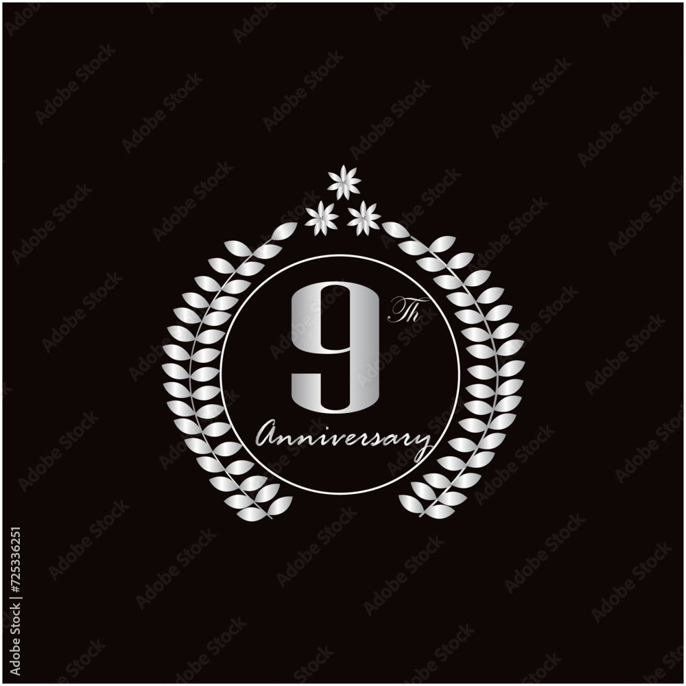 Fototapeta premium 9th years of anniversary wishes with silver gradient color