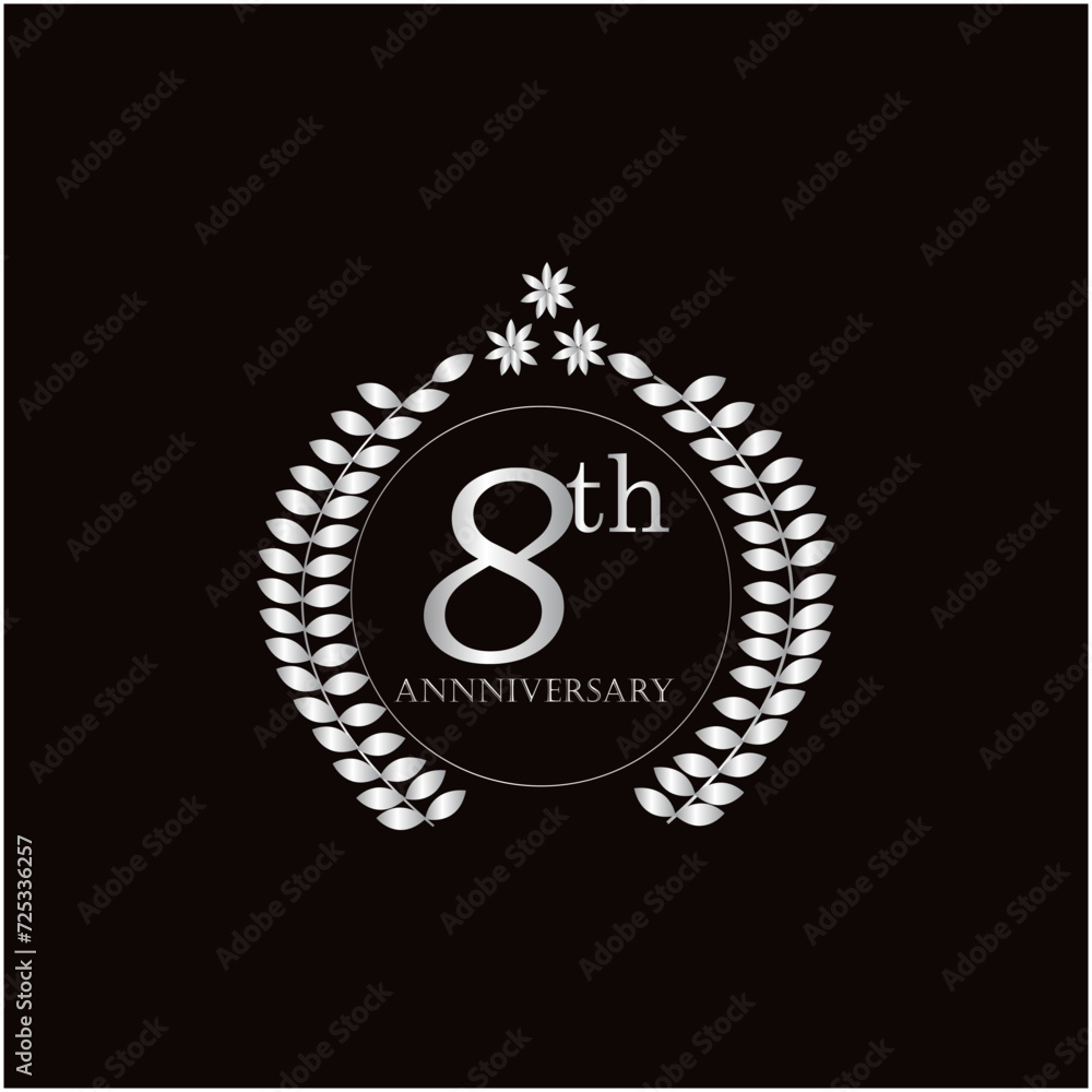Fototapeta premium 8th years of anniversary wishes with silver gradient color