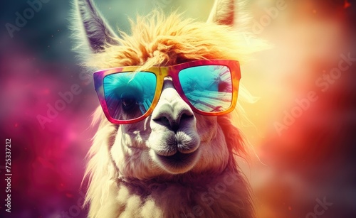 A trendy and modern alpaca or llama wearing stylish glasses for a fashionable look. © Murda
