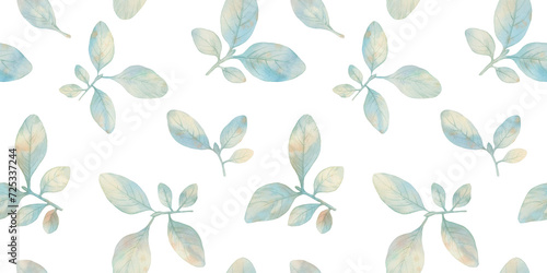 Delicate watercolor leaves on a white background, seamless pattern for design, ready-made sample for wrapping paper