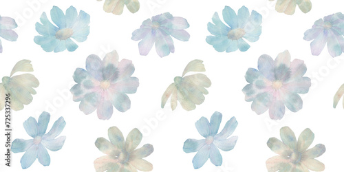 watercolor flowers on white background  seamless botanical pattern