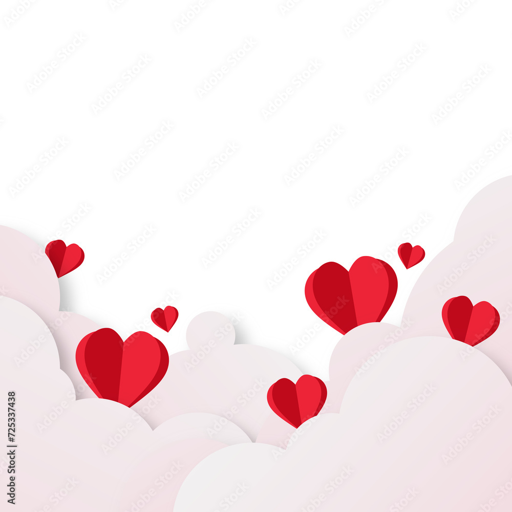 Red Hearts And Clouds Paper Cut Effect Frame And Border Valentines Day Decoration Background Red Hearts And Clouds Paper Cut Effect Frame And Border Valentines Day Decoration Background