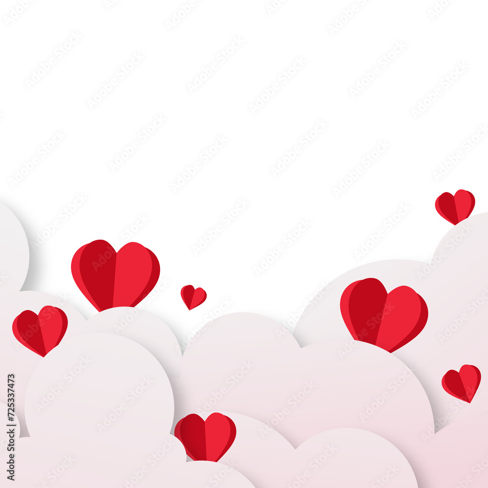 Red Hearts And Clouds Paper Cut Effect Frame And Border Valentines Day Decoration Background