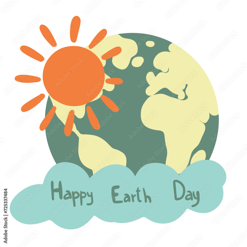 Happy earth day planet sun and clouds flat design Happy earth day planet sun and clouds flat design