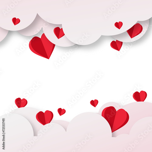 Red Hearts And Clouds Paper Cut Effect Frame And Border Valentines Day Decoration Background