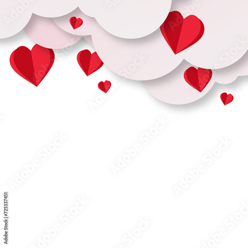 Red Hearts And Clouds Paper Cut Effect Frame And Border Valentines Day Decoration Background