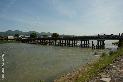 Togetsukyo Bridge or Moon Crossing Bridge is at Arashiyama in Kyoto  Japan