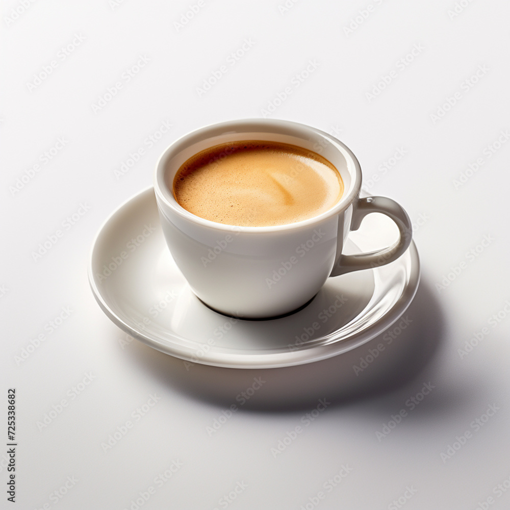 an isolated shot of Espresso in a simple, white espresso cup, showcasing its rich crema. Generative AI. an isolated shot of Espresso in a simple, white espresso cup, showcasing its rich crema. Generative AI.