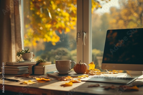 desk of free space and autumn time photo