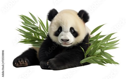 Stuffed Panda Bear Sitting Next to a Plant on Transparent Background