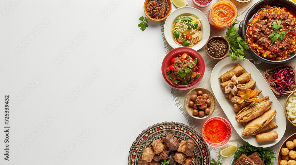 side view of food and drink and table with white background theme ramadhan copy space side view of food and drink and table with white background theme ramadhan copy space