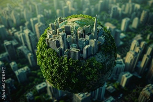 Ecology concept with green city on earth World