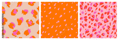 Set of Abstract Leopard Skin Seamless Patterns. Animal print. Geometric folklore ornament for background, textile, banner, cover, wallpaper. Vector illustration.