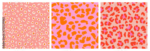 Set of Abstract Leopard Skin Seamless Patterns. Animal print. Geometric folklore ornament for background, textile, banner, cover, wallpaper. Vector illustration.