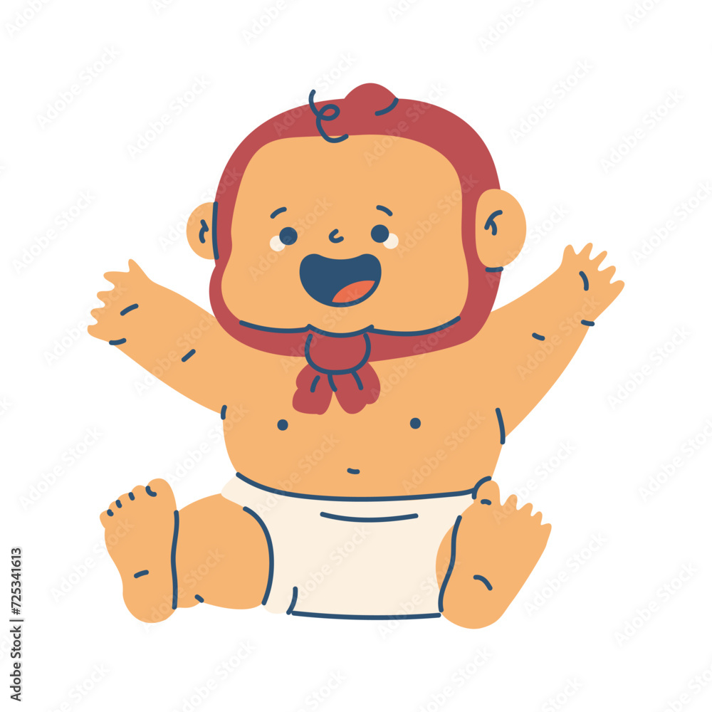 Cute baby boy with hands up vector cartoon character illustration isolated on a white background.