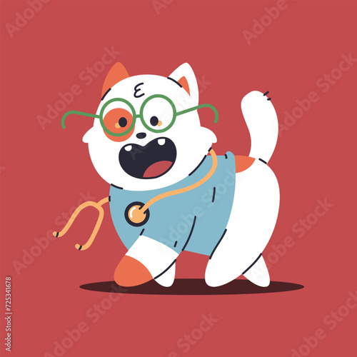 Cute kitten veterinarian doctor vector cartoon character illustration isolated on background.