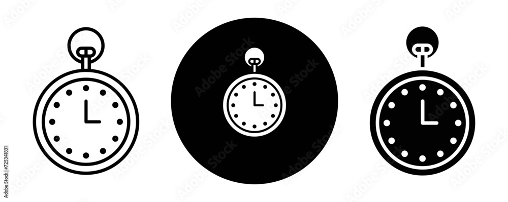 Pocket watch outline icon collection or set. Pocket watch Thin vector line art - obrazy, fototapety, plakaty 
