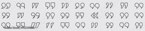 Quote line icon. Quote, quotation outline icons collection. Comma, quote mark vector icons collection