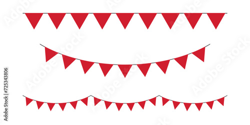 Set of seamless red triangle party bunting border. birthday party decoration. Flat vector illustration.
