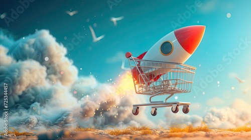 Rocket shopping cart. Generative AI photo