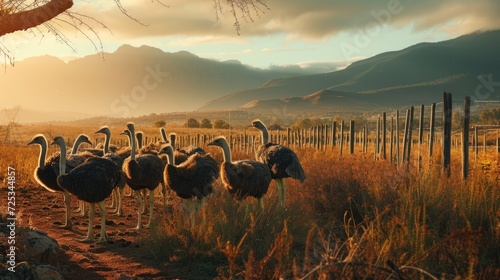 South African ostrich farm. Generative AI