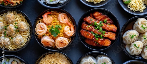 Choose from a variety of lunch options delivered to your location like dumplings, chicken noodles, chicken rice, and salmon pasta.