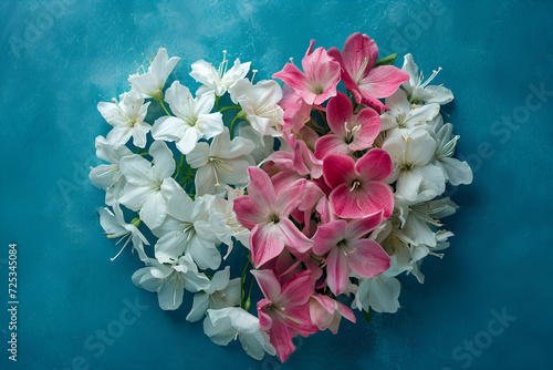 Pink dead roses make up a heart shaped arrangement on a white wooden background.