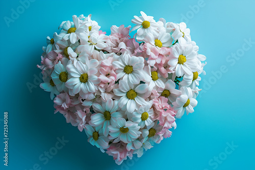 Pink dead roses make up a heart shaped arrangement on a white wooden background.