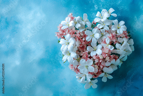 Pink dead roses make up a heart shaped arrangement on a white wooden background.