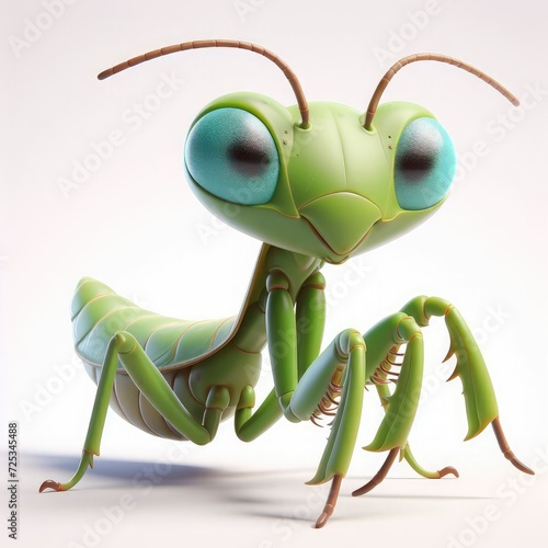 cartoon praying mantis character with big eyes © grocery store design