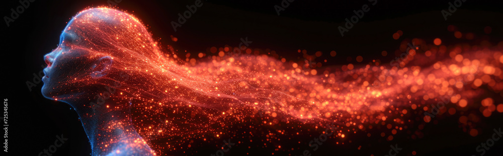 3d rendering of human head with glowing red particles on black background 3d rendering of human head with glowing red particles on black background
