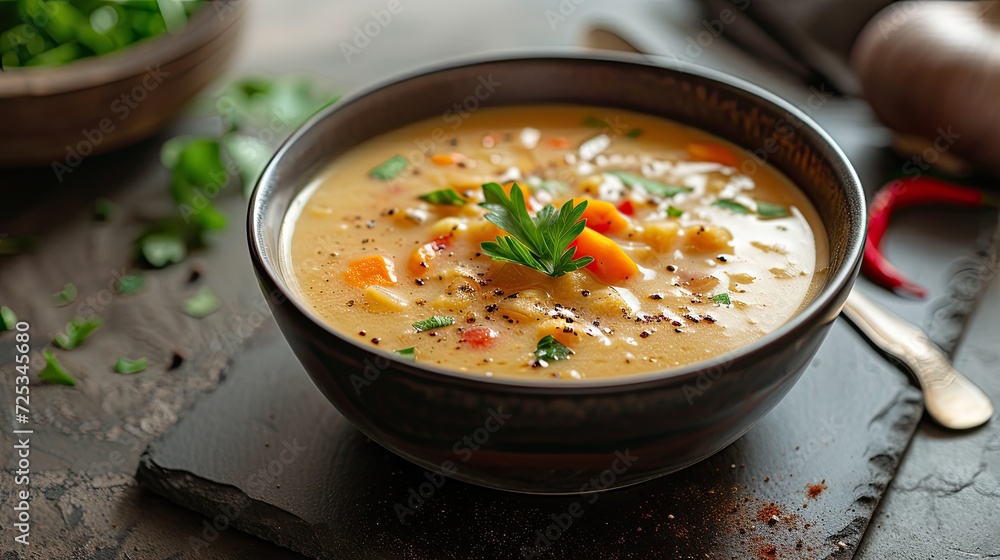 Vegetable soup bowl. Generative AI