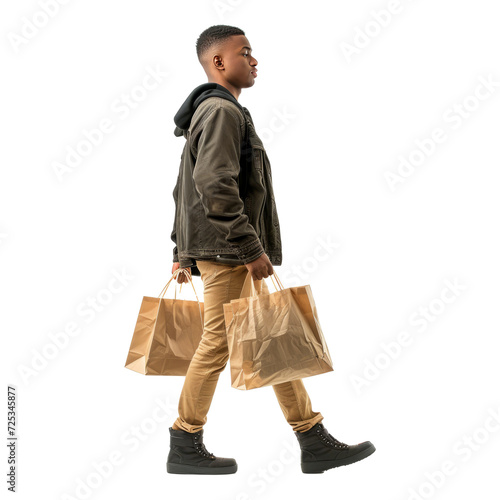 Young african american man carrying grocery bags photo