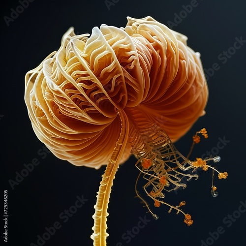 Close-up of Vorticella Protozoa with Cilia and Stalk on Dark Background photo