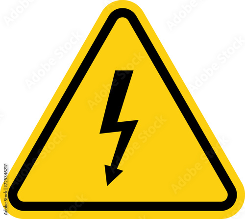 High voltage yellow triangle warning sign, symbol. Caution electric shock danger icon. Vector illustration.