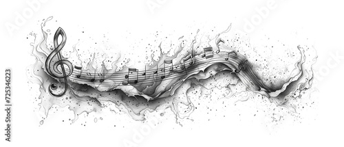 Black and white music note design element in doodle style  isolated on white background.