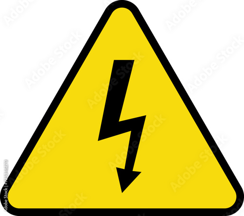 High voltage yellow triangle warning sign, symbol. Caution electric shock danger icon. Vector illustration.