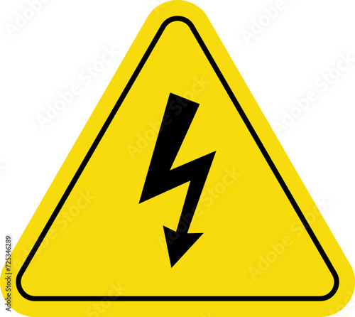High voltage yellow triangle warning sign, symbol. Caution electric shock danger icon. Vector illustration.