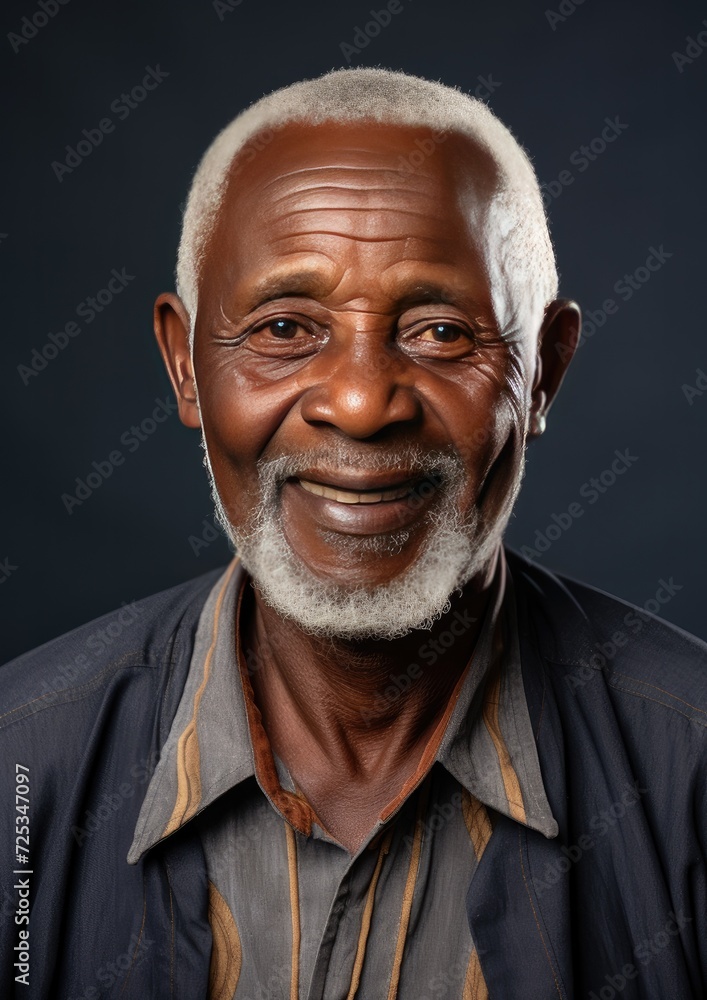 Smiling dark-skinned man on a dark background. Generative AI.
